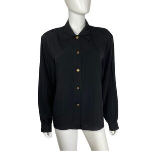 Heritage Road Vintage Classy Black Silky Black Button Down Blouse